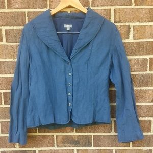 J.Jill Linen Blend Blue Blazer Button Up V Neck